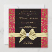 50 en Fabulous Gold Red damask 50th Birthday Kaart (Achterkant)