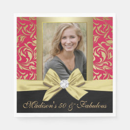 50 en Fabulous Gold Red damask 50th Birthday Servet