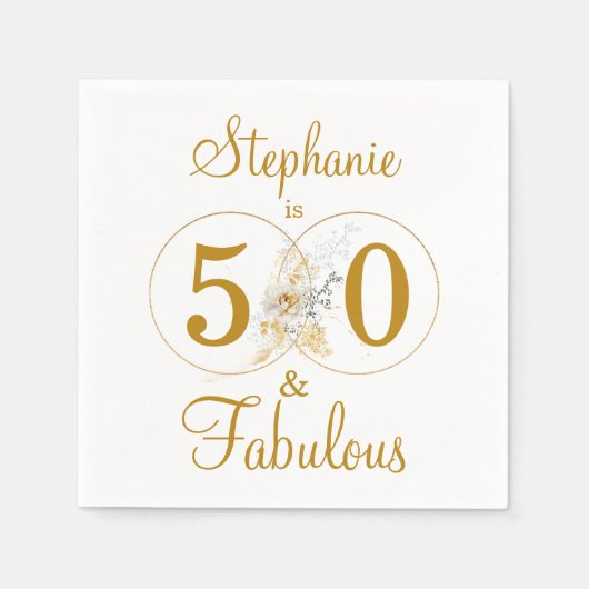50 en Fabulous Gold Script Name Birthday Party Servet (Voorkant)