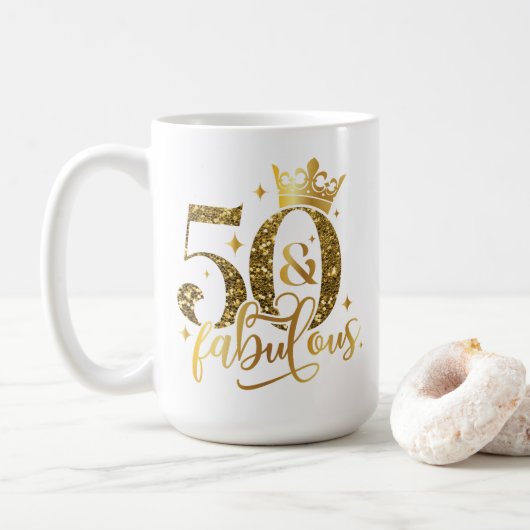 50 en Fabulous Gold Shimmer Verjaardag Koffiemok (Met donut)