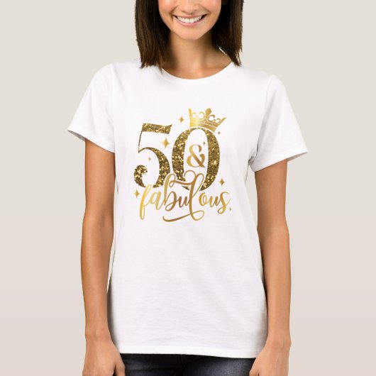 50 en Fabulous Gold Shimmer Verjaardag T-shirt (Voorkant)