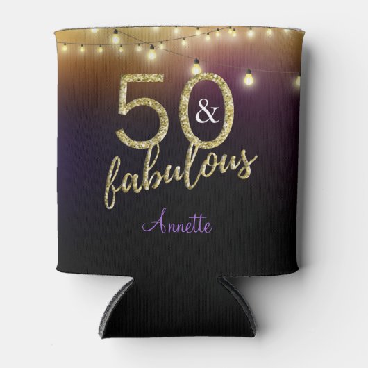 50 en Fabulous Gold Stars Paarse Verjaardagsfeestj Blikjeskoeler (Voorkant)