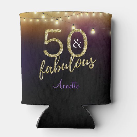 50 en Fabulous Gold Stars Paarse Verjaardagsfeestj Blikjeskoeler (Achterkant)