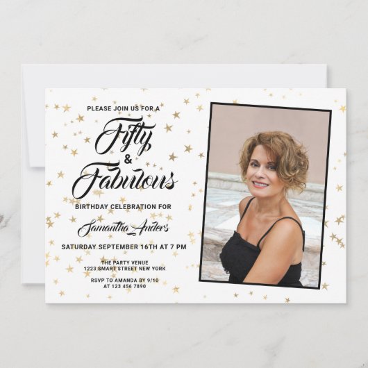 50 en Fabulous Gold Stars Photo Invitation Kaart (Voorkant)
