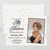 50 en Fabulous Gold Stars Photo Invitation Kaart (Voorkant / Achterkant)