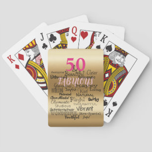 50 en Fabulous Gold Typografie Vrouw Verjaardag Pokerkaarten
