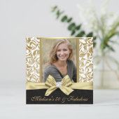 50 en Fabulous Gold white damask 50th Birthday Kaart (Staand voorkant)