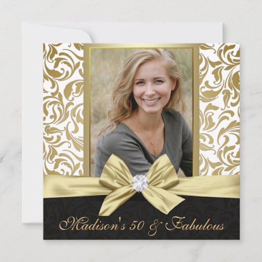 50 en Fabulous Gold white damask 50th Birthday Kaart (Voorkant)