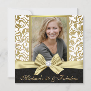 50 en Fabulous Gold white damask 50th Birthday Kaart