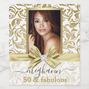 50. en Fabulous Gold White Name Birthday Party Wijn Etiket