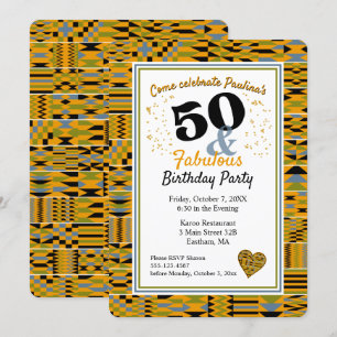 50 en Fabulous Golden Kente Birthday Party Kaart