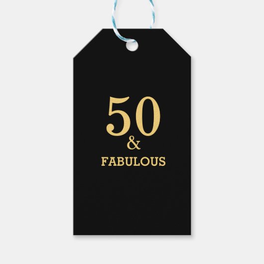 50 en Fabulous Golden Yellow Black Birthday Party Cadeaulabel (Voorkant)