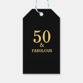 50 en Fabulous Golden Yellow Black Birthday Party Cadeaulabel (Achterkant)