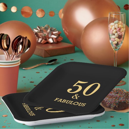 50 en Fabulous Golden Yellow Black Birthday Party Papieren Bordje (Multi)