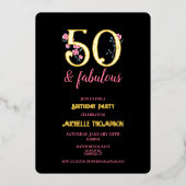 50 en Fabulous Goud en Roze Bloemen Classic Folie Uitnodiging (Voorkant)