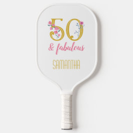 50 en Fabulous Goud en Roze Bloemen Pickleball Paddle