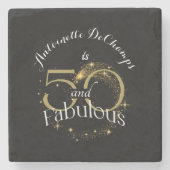 50 en Fabulous Goud en Zwart 50ste Verjaardagsfees Stenen Onderzetter (Voorkant)