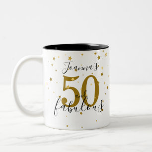 50 en Fabulous Goud en Zwart Script Verjaardag Tweekleurige Koffiemok