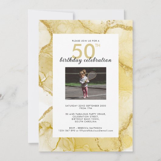 50 En Fabulous Goud Wit Foto Verjaardag Kaart (Achterkant)