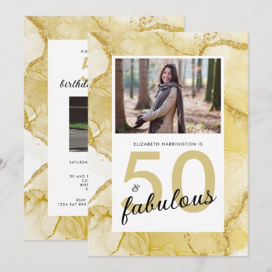 50 En Fabulous Goud Wit Foto Verjaardag Kaart (Voorkant / Achterkant)