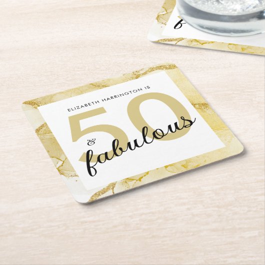50 En Fabulous Goud Wit Verjaardag Kartonnen Onderzetters (Schuin)
