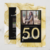 50 En Fabulous Goud Zwart Foto Verjaardag Kaart (Voorkant / Achterkant)