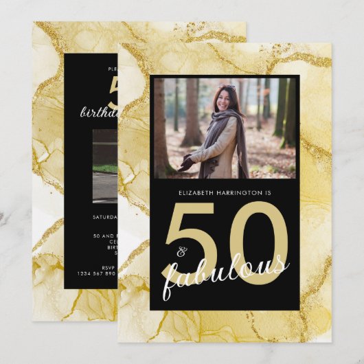 50 En Fabulous Goud Zwart Foto Verjaardag Kaart (Voorkant / Achterkant)
