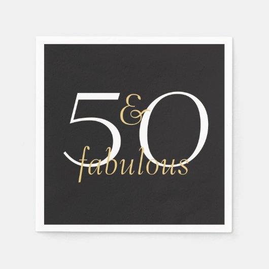 50 en Fabulous Goud Zwart Wit Feestservetten Servetten (Voorkant)