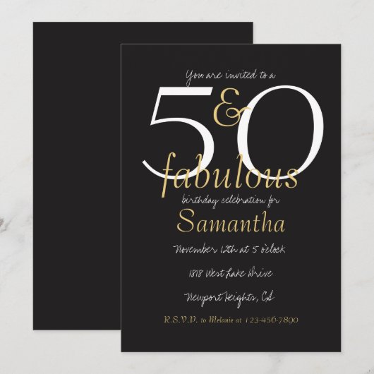 50 en Fabulous Goud Zwart Wit Kaart (Voorkant / Achterkant)