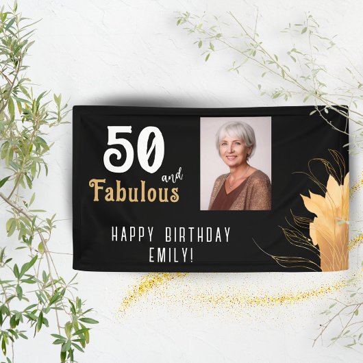 50 en Fabulous Gouden Blad 50ste Verjaardag Foto Spandoek