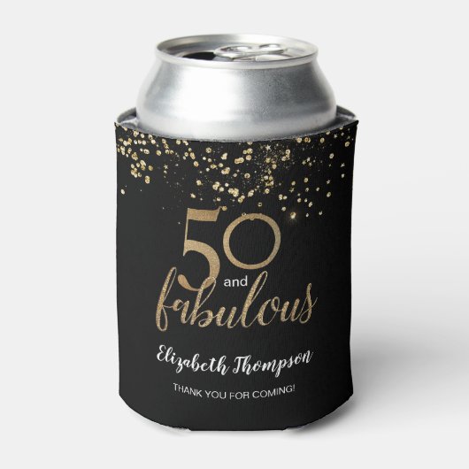 50 en fabulous gouden confetti op zwart Custom Blikjeskoeler (Blikje Voorkant)