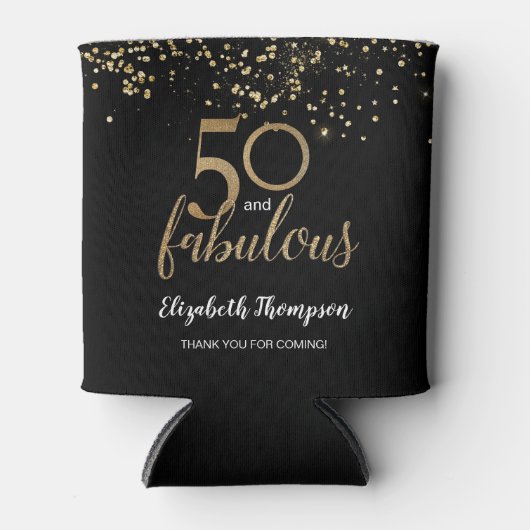 50 en fabulous gouden confetti op zwart Custom Blikjeskoeler (Voorkant)