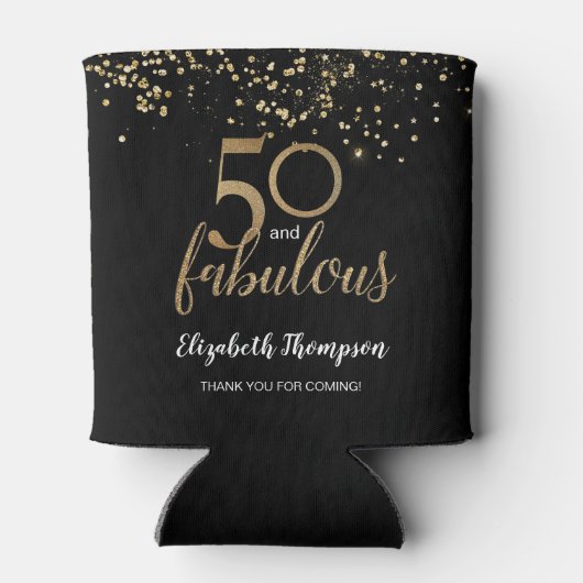 50 en fabulous gouden confetti op zwart Custom Blikjeskoeler (Achterkant)