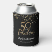 50 en fabulous gouden confetti op zwart Custom Blikjeskoeler (Blikje Achterkant)