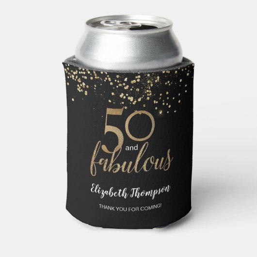 50 en fabulous gouden confetti op zwart Custom Blikjeskoeler (Blikje Achterkant)