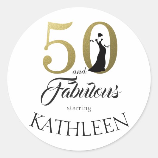 50 en Fabulous Gouden Douanenaam Ronde Sticker (Voorkant)