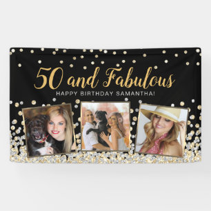 50 en Fabulous Gouden Fotocollage 50e Verjaardag Spandoek