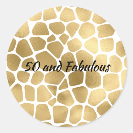 50 en Fabulous Gouden Giraffe Abstracte Print Ronde Sticker (Voorkant)