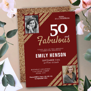 50 en Fabulous Gouden Glitter 2 Foto 50e Verjaarda Kaart