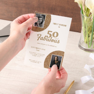 50 en Fabulous Gouden Glitter 2 Foto 50ste Verjaar Vellum Uitnodigingen