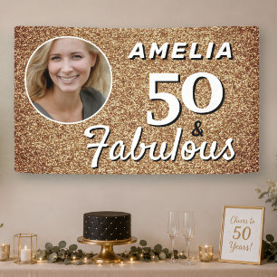 50 en Fabulous Gouden Glitter 50ste Verjaardag Fot Spandoek