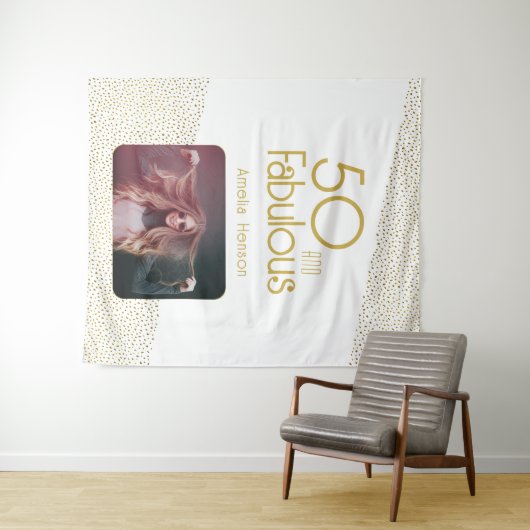 50 en Fabulous Gouden Glitter 50ste Verjaardag Fot Wandkleed (In Situ (horizontaal))