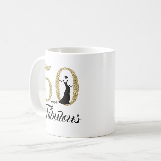 50 en Fabulous Gouden Glitter 50ste Verjaardag Koffiemok (Voorkant links)