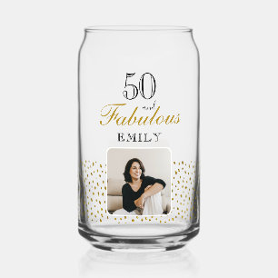 50 en Fabulous Gouden Glitter Foto 50e Verjaardag Blikvorm Glas