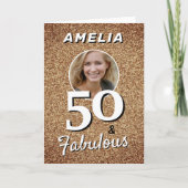 50 en Fabulous Gouden Glitter Foto 50ste Verjaarda Kaart (Voorkant)