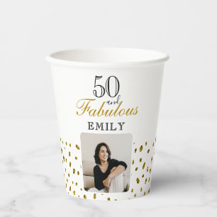 50 en Fabulous Gouden Glitter Foto 50ste Verjaarda Papieren Bekers
