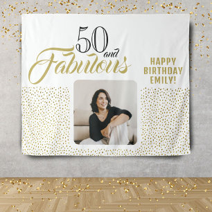 50 en Fabulous Gouden Glitter Foto 50ste Verjaarda Wandkleed