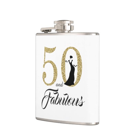 50 en Fabulous Gouden Glitter Verjaardagscadeau Heupfles (Links)