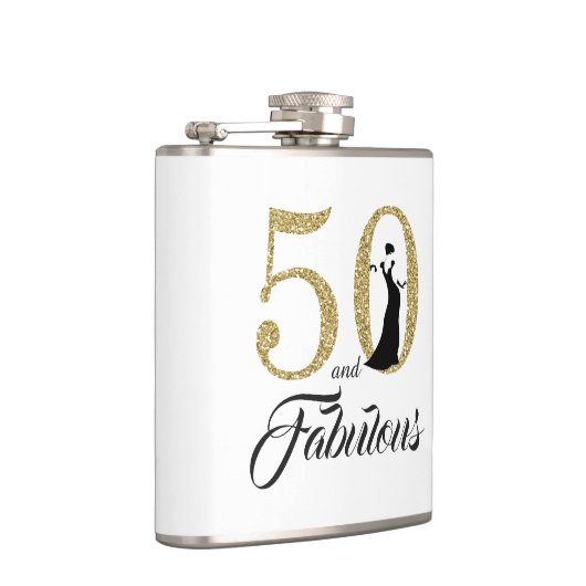 50 en Fabulous Gouden Glitter Verjaardagscadeau Heupfles (Rechts)