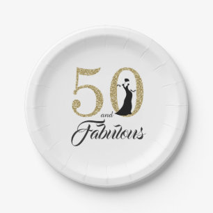 50 en Fabulous Gouden Glitter Verjaardagsfeestje Papieren Bordje